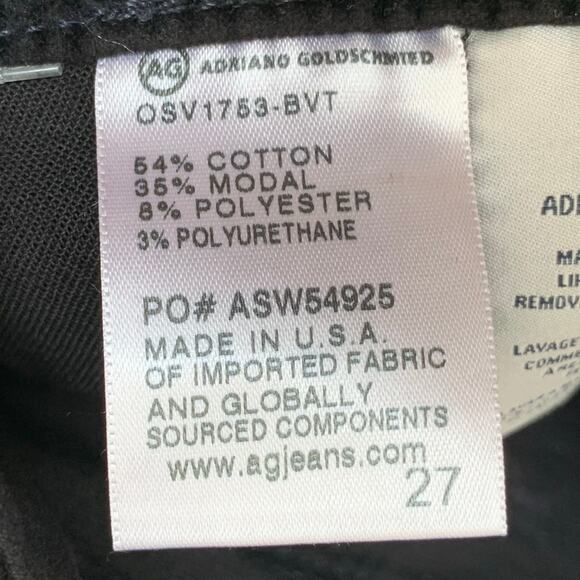 NWT AG The Isabelle High Rise Straight Crop Black Stretch Velvet 27 Side Stripe - Picture 6 of 14